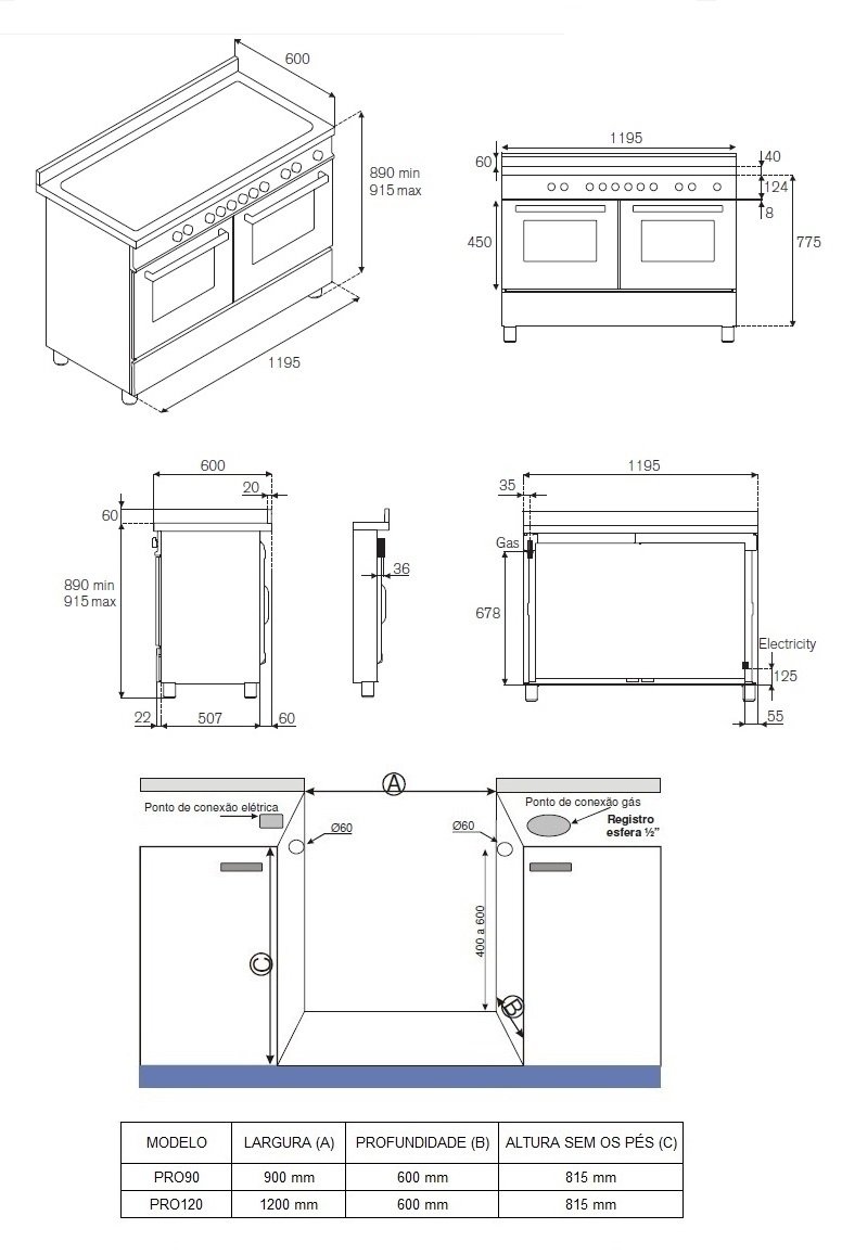 FOGÃO BERTAZZONI PROFESSIONAL PRO126G2EXT
