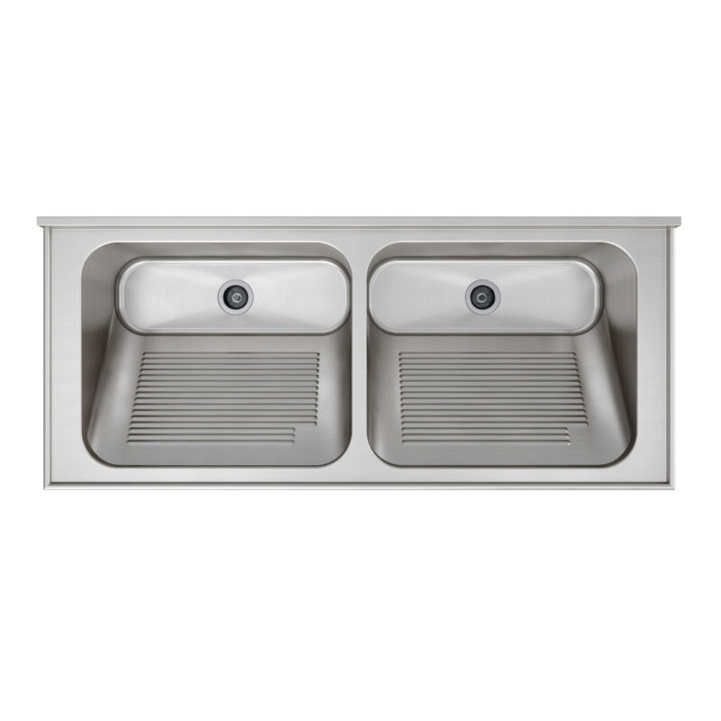 O Tampo de Lavanderia com Área Rebaixada e Tanque Duplo Mekal TL CT-60 TD foi desenvolvido para oferecer máxima funcionalidade, resistência e conforto na área de serviço. Fabricado em aço inox 304, combina durabilidade, higiene e design sofisticado, atendendo com eficiência desde tarefas delicadas até trabalhos mais pesados.